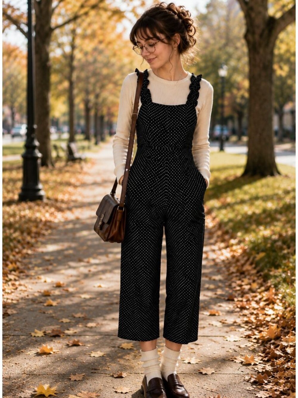 Loft Black Polka Dots Linen Blend Jumpsuit Overalls Pockets 00P Wide Legs Ruffle